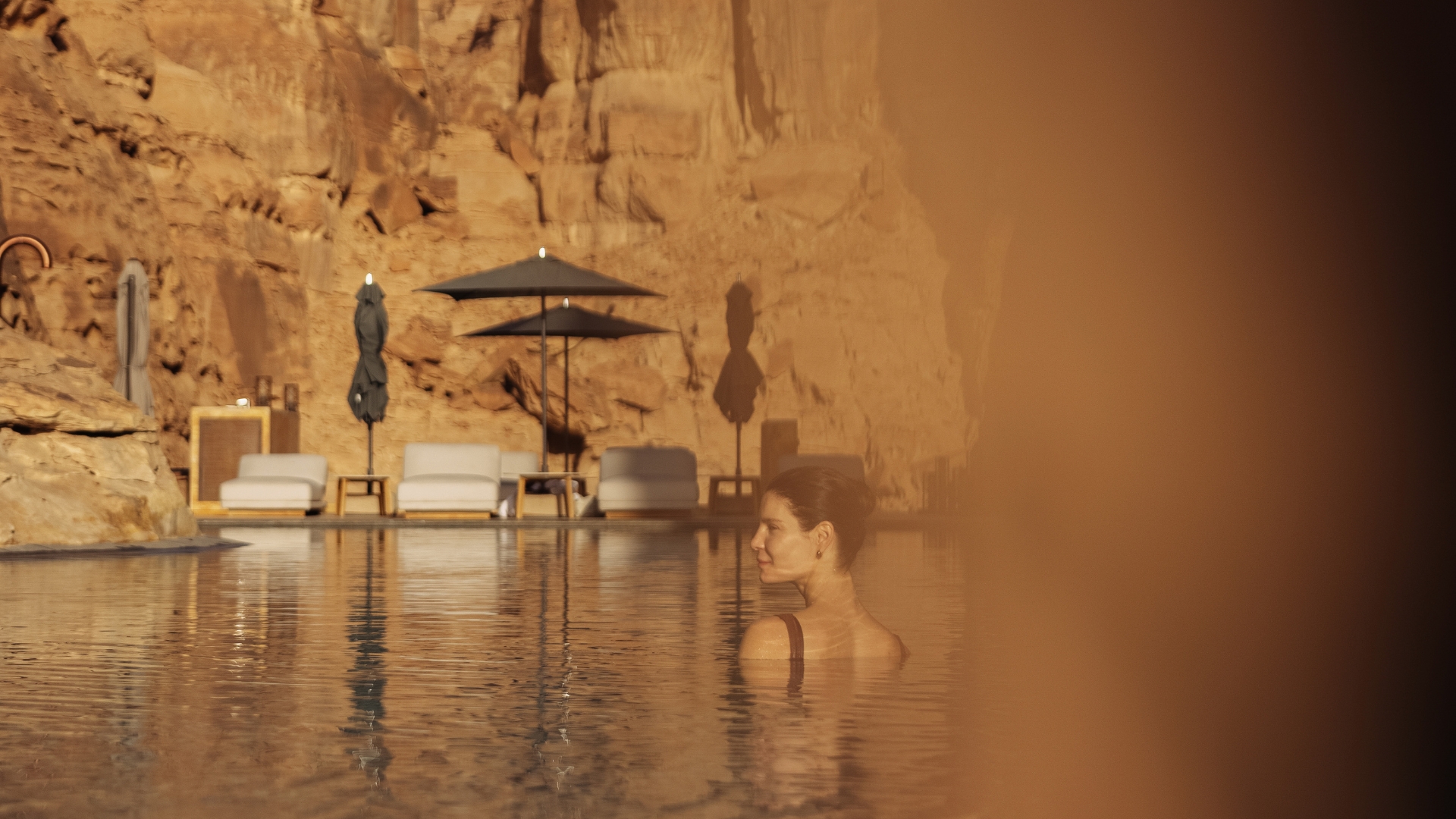 Lady in Rock Pool at Banyan Tree AlUla